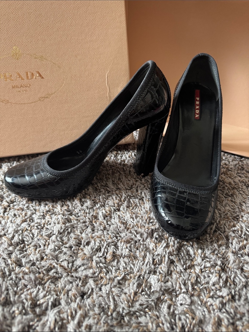 Prada Black Croc-Embossed Leather Heels